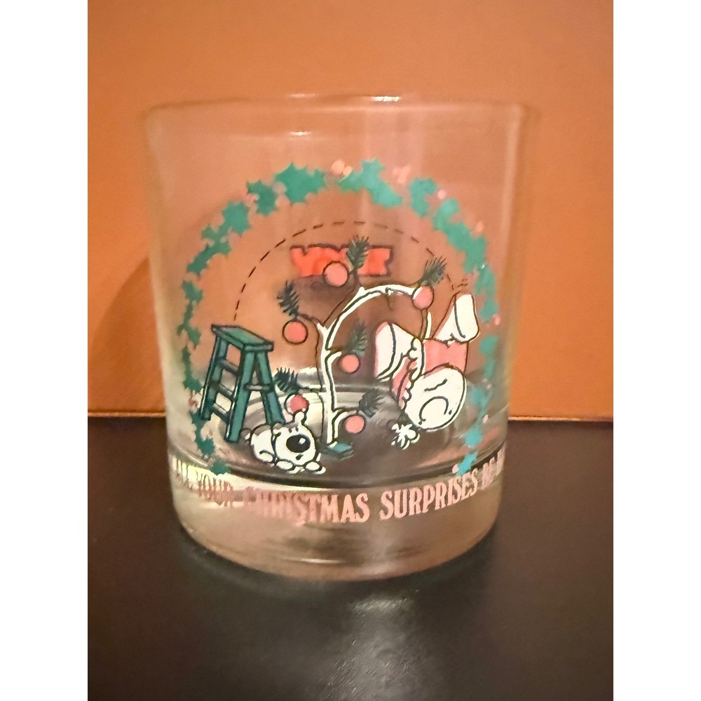 Vintage Ziggy Tom Wilson Christmas Glass Surprises Be Happy Ones Holiday Barware